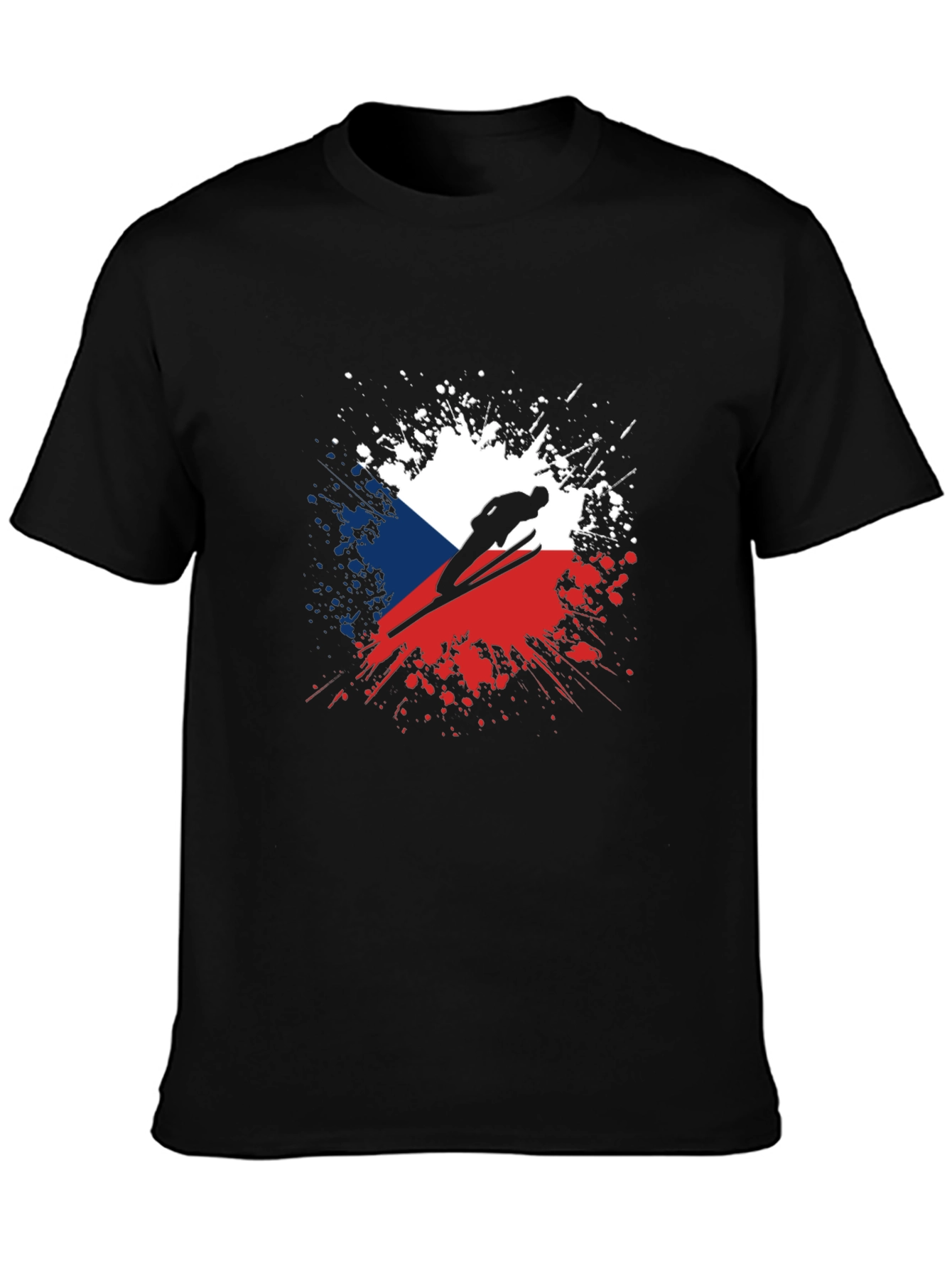 Camiseta Negra Hombre Diseño República Checa Salto Esquí