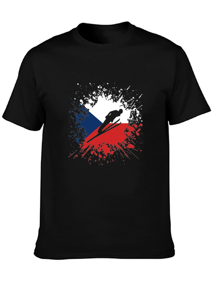 Camiseta Negra Hombre Diseño República Checa Salto Esquí