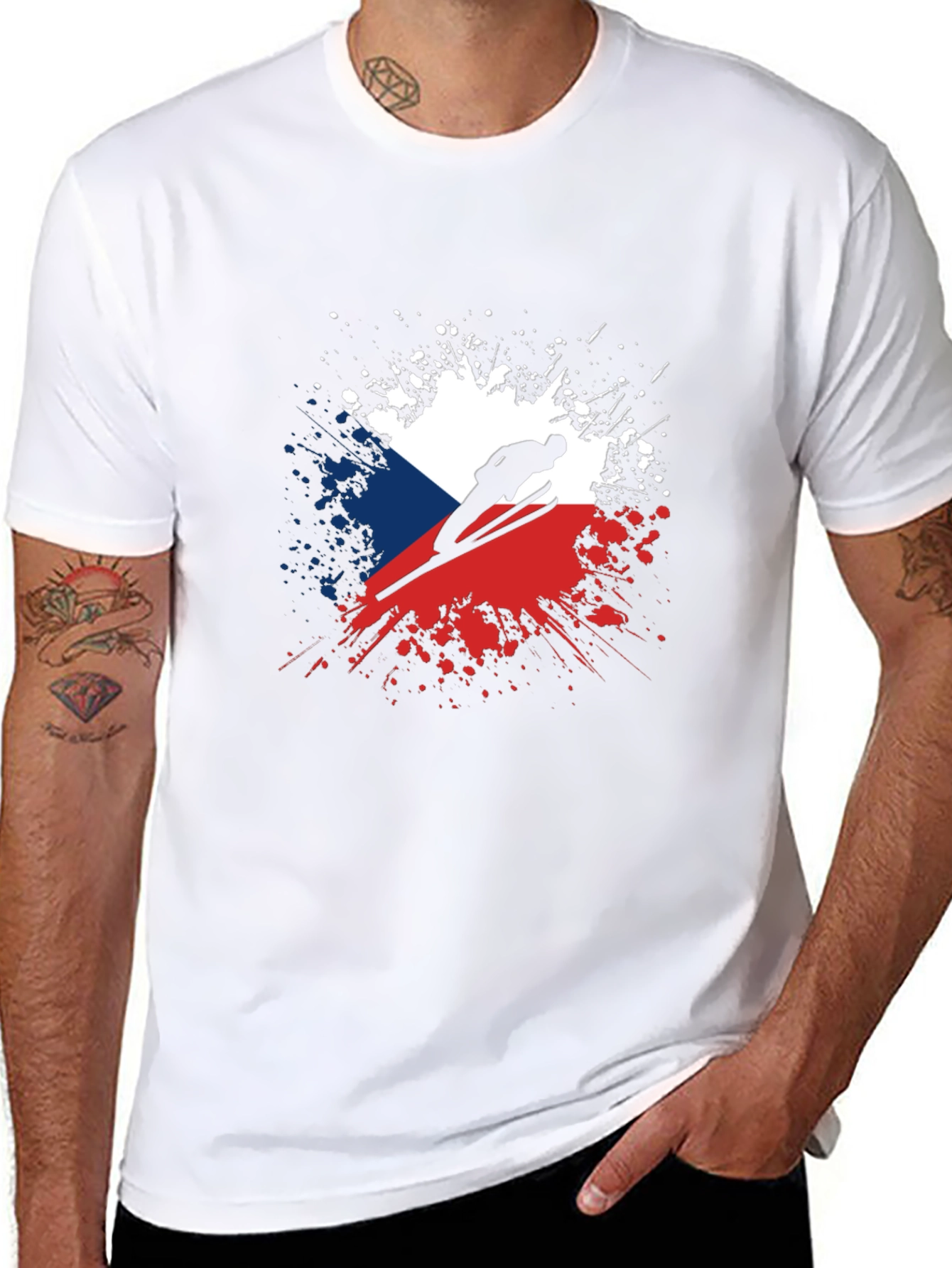 Camiseta Negra Hombre Diseño República Checa Salto Esquí
