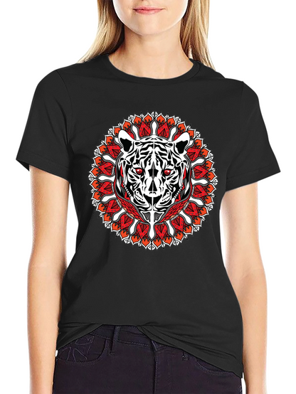 Camiseta Negra con Diseño de Tigre Mandala