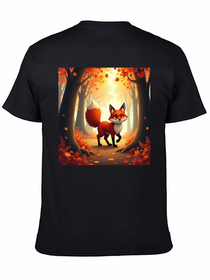 Camiseta Negra con Zorro Otoñal Animado