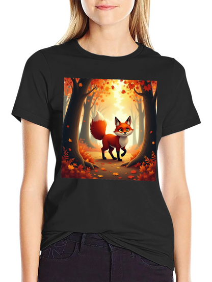Camiseta Negra con Zorro Otoñal Animado