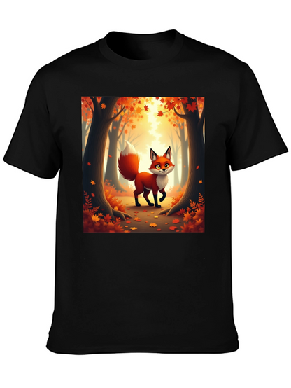 Camiseta Negra con Zorro Otoñal Animado