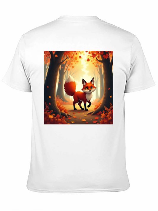 Camiseta Negra con Zorro Otoñal Animado
