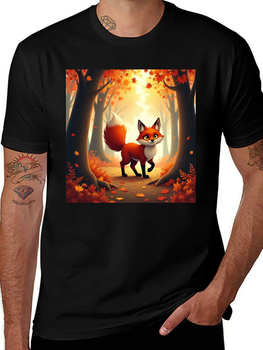 Camiseta Negra con Zorro Otoñal Animado