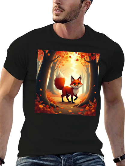 Camiseta Negra con Zorro Otoñal Animado