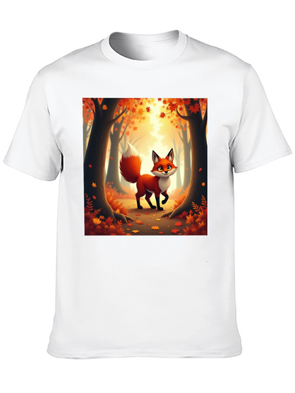 Camiseta Negra con Zorro Otoñal Animado