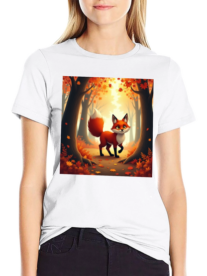 Camiseta Negra con Zorro Otoñal Animado