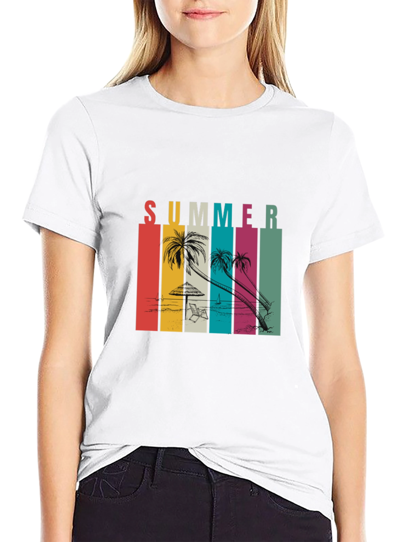 Camiseta Negra Estampada Summer Vibes