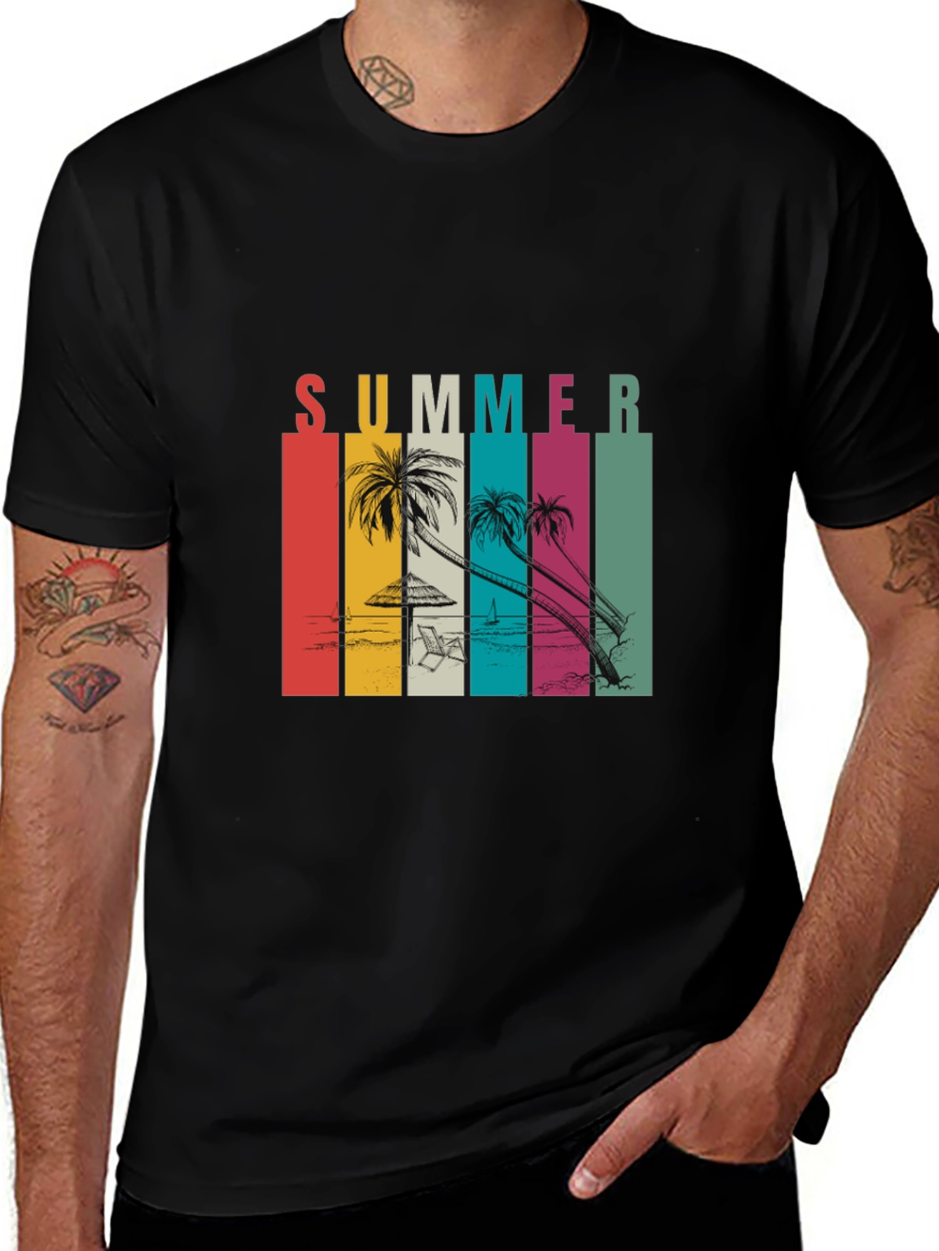 Camiseta Negra Estampada Summer Vibes