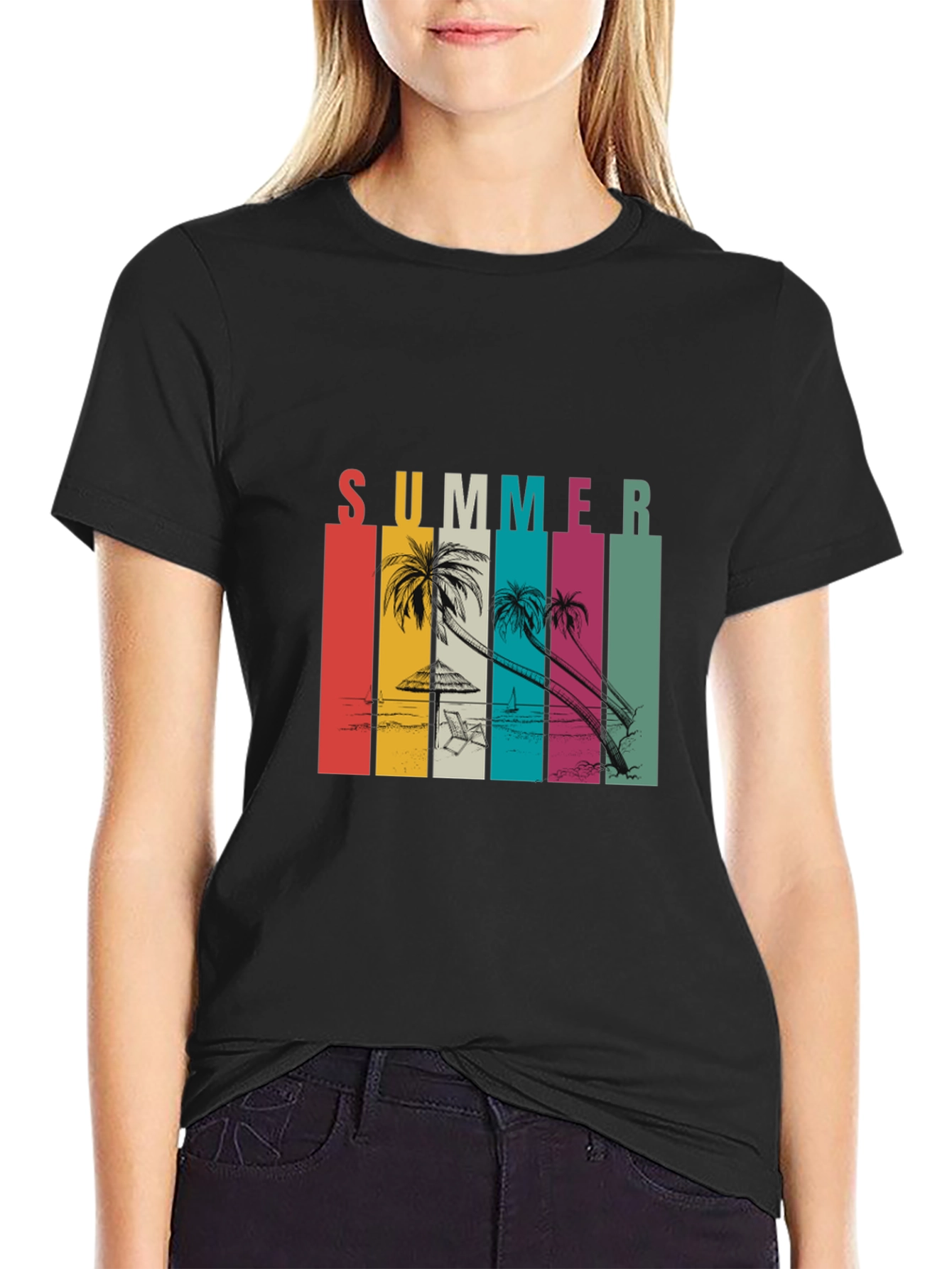 Camiseta Negra Estampada Summer Vibes