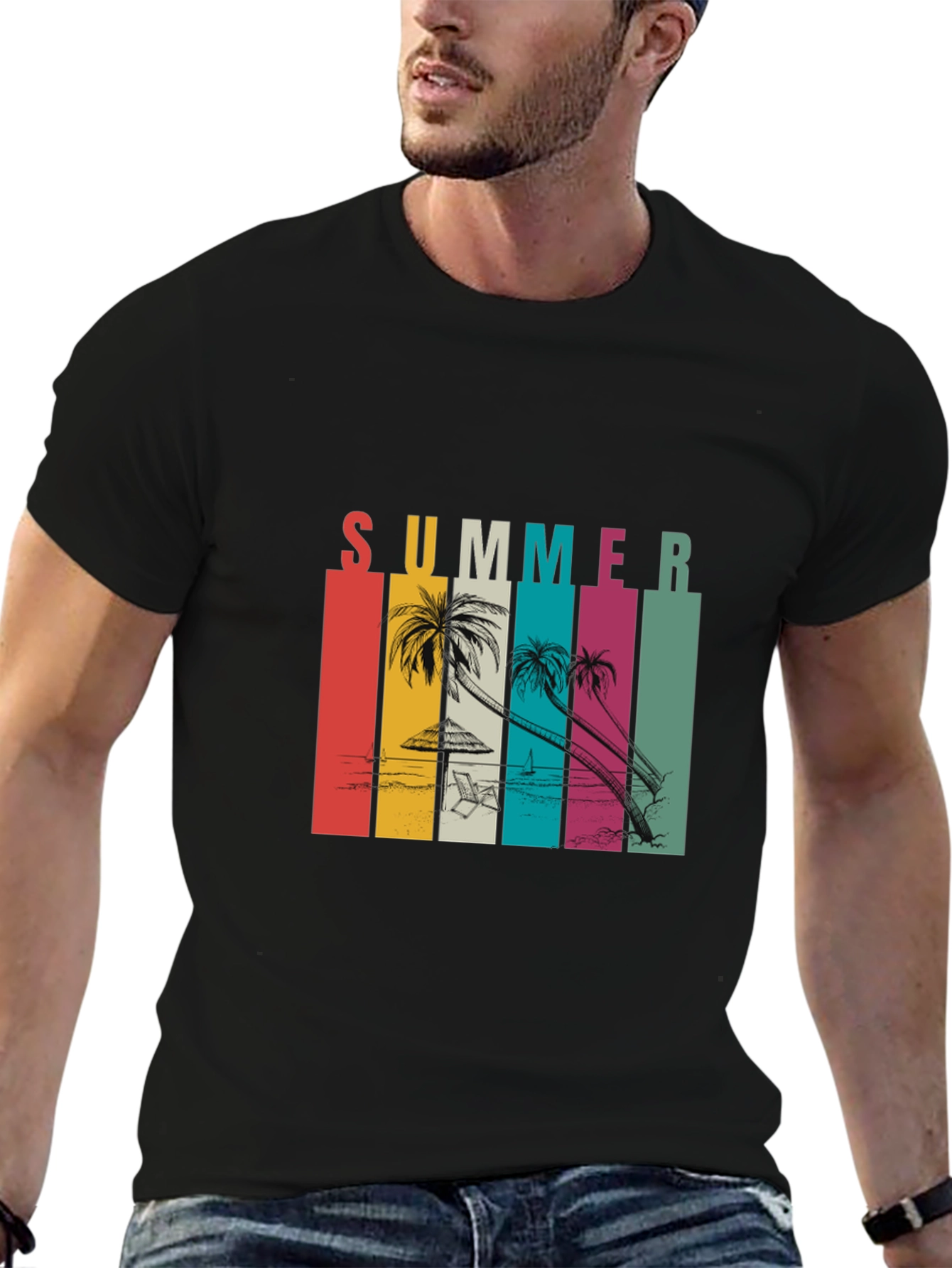 Camiseta Negra Estampada Summer Vibes