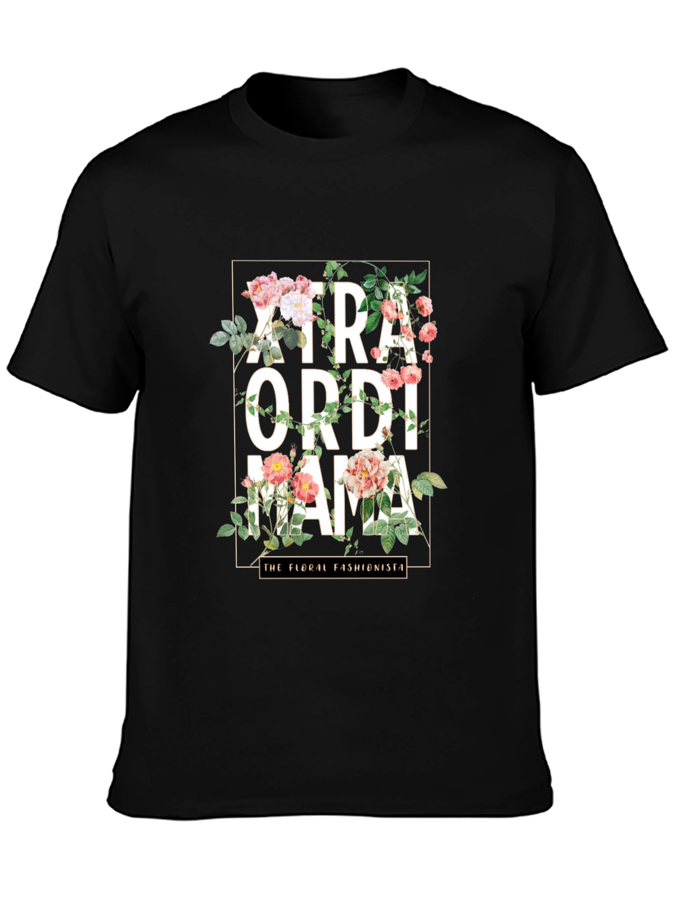 Camiseta Negra Floral Extraordinaria Mamá