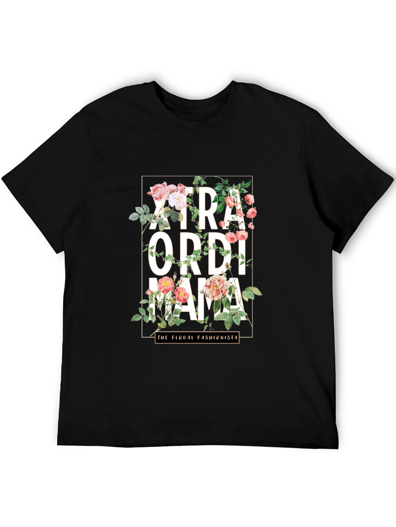 Camiseta Negra Floral Extraordinaria Mamá