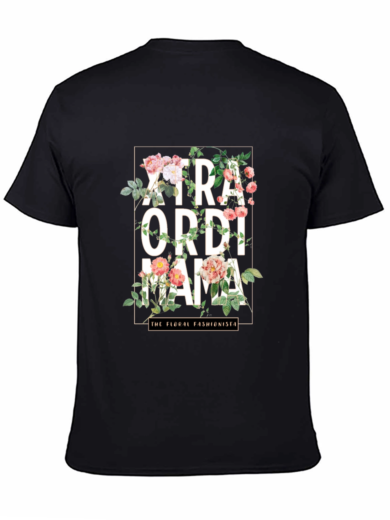 Camiseta Negra Floral Extraordinaria Mamá