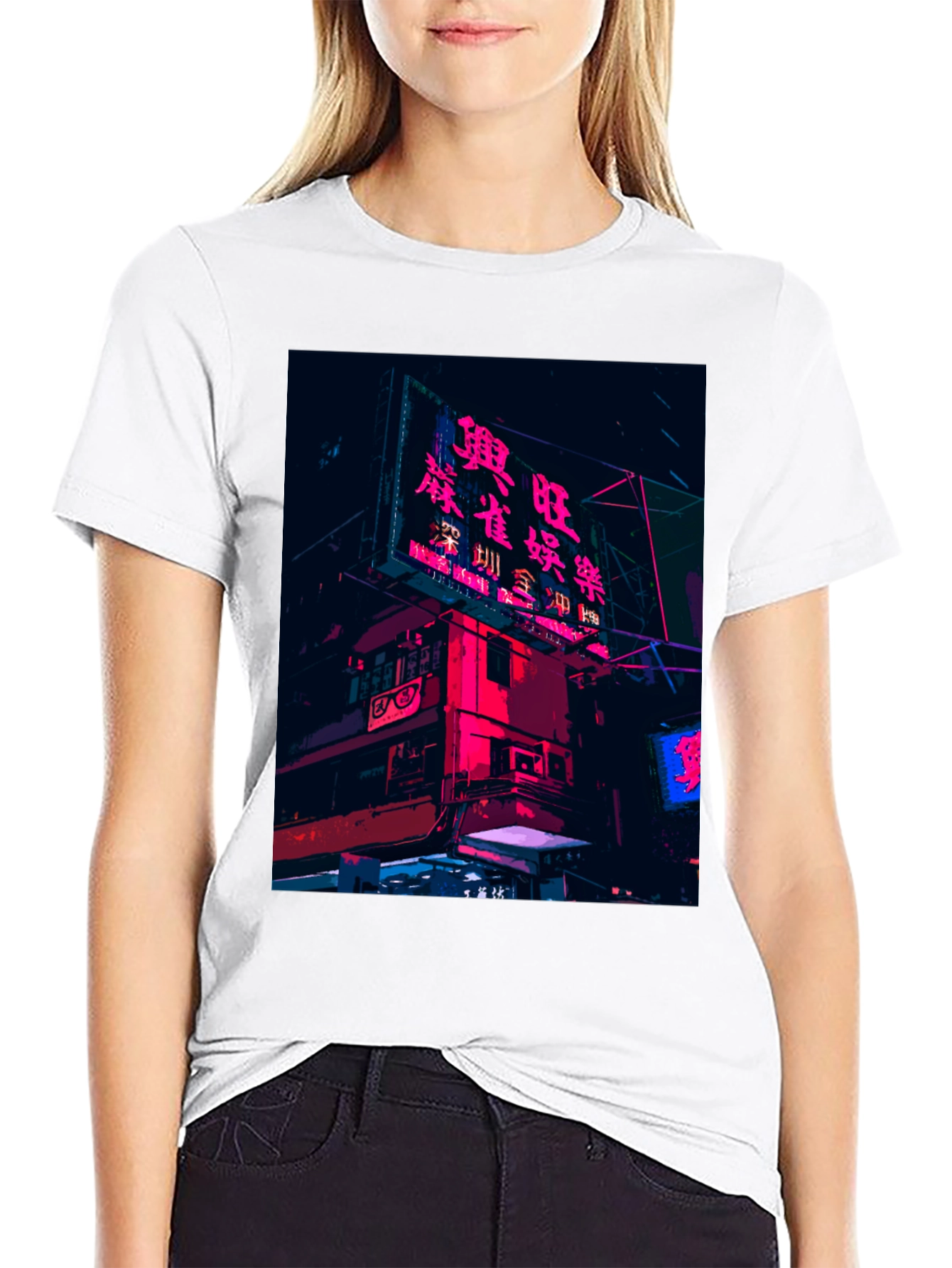 Camiseta Negra Urbana con Diseño Neón