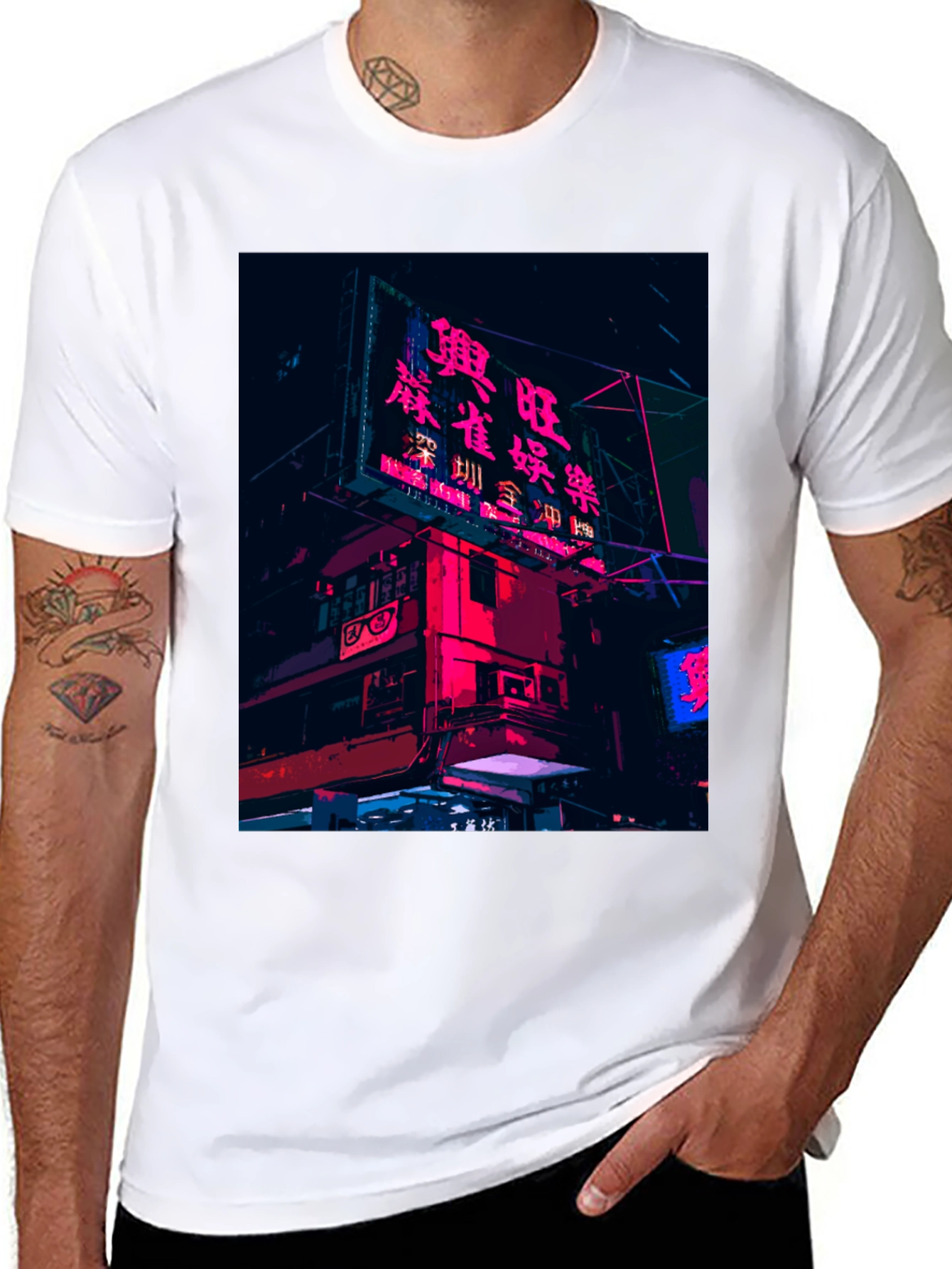 Camiseta Negra Urbana con Diseño Neón