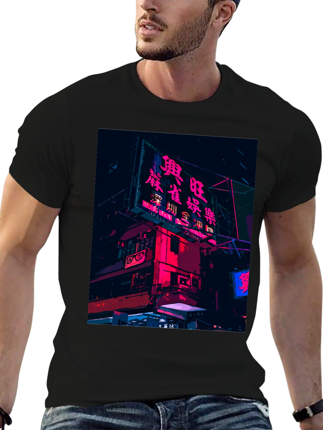 Camiseta Negra Urbana con Diseño Neón