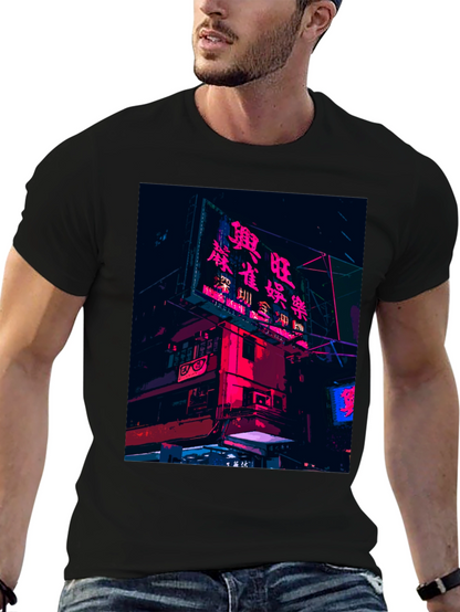 Camiseta Negra Urbana con Diseño Neón