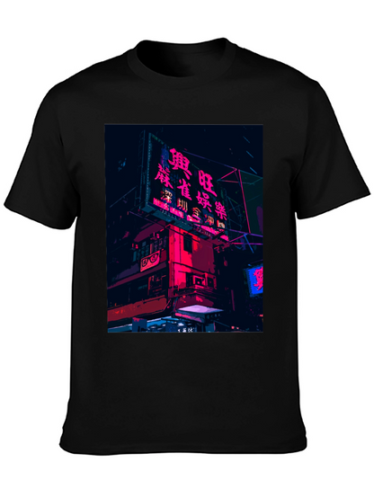 Camiseta Negra Urbana con Diseño Neón