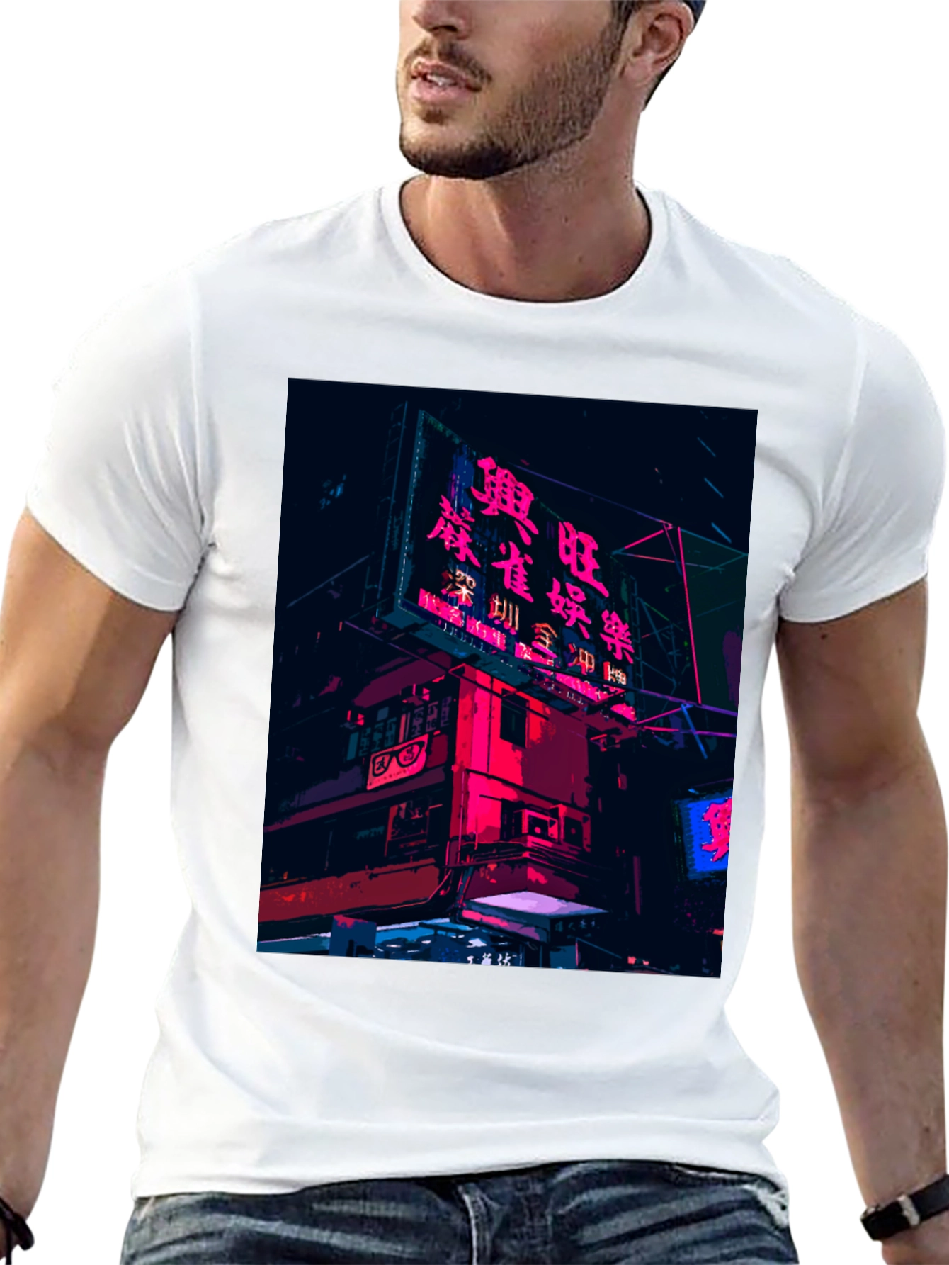 Camiseta Negra Urbana con Diseño Neón
