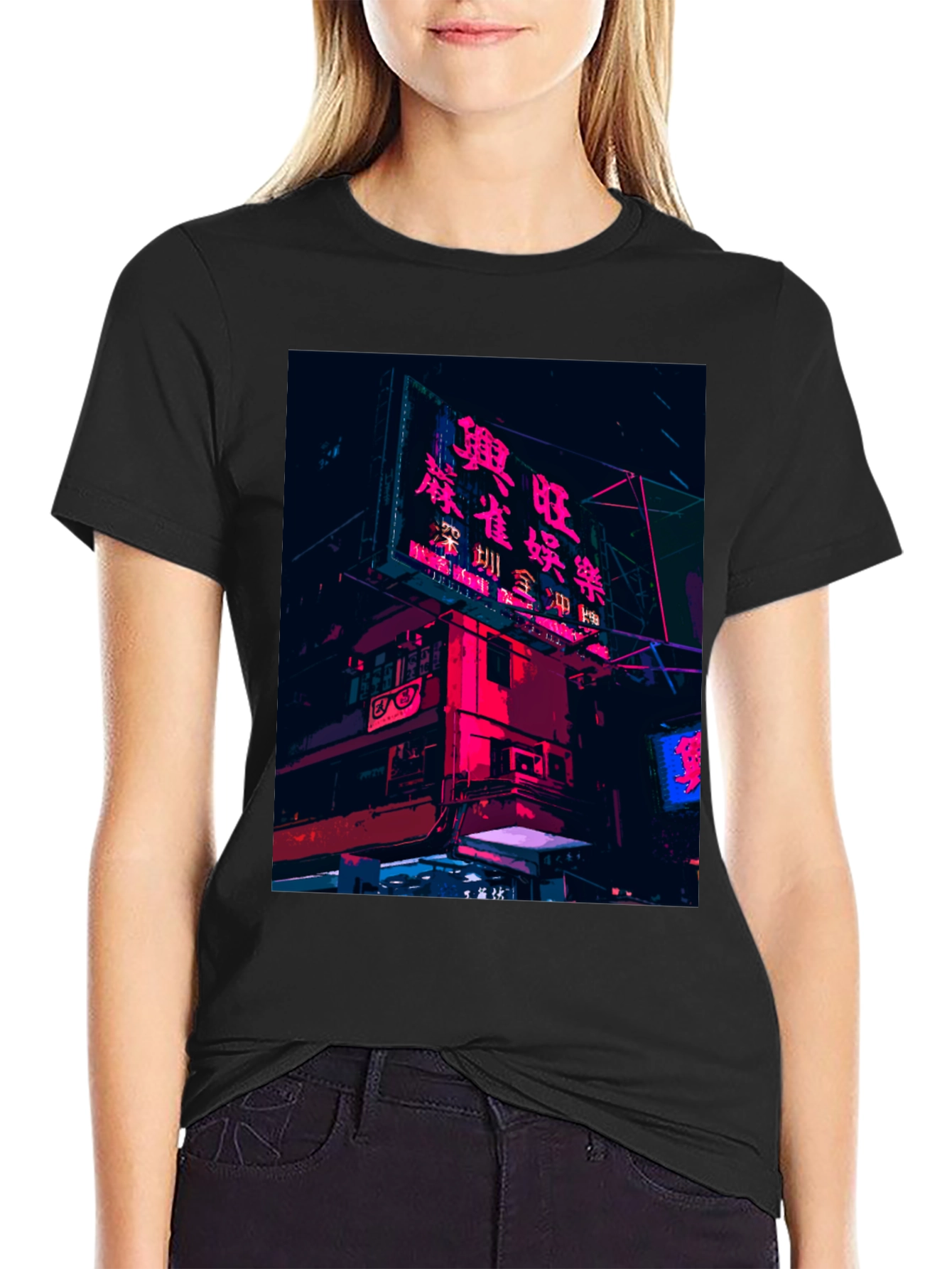 Camiseta Negra Urbana con Diseño Neón