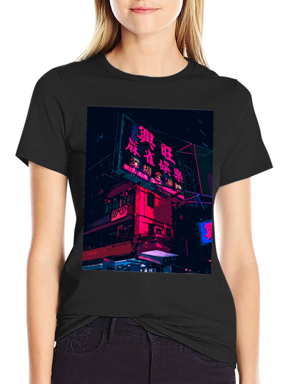 Camiseta Negra Urbana con Diseño Neón