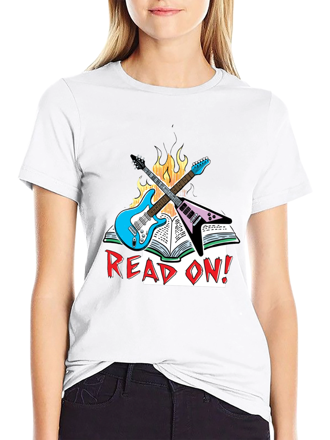 Camiseta Negra Read On! con Guitarras