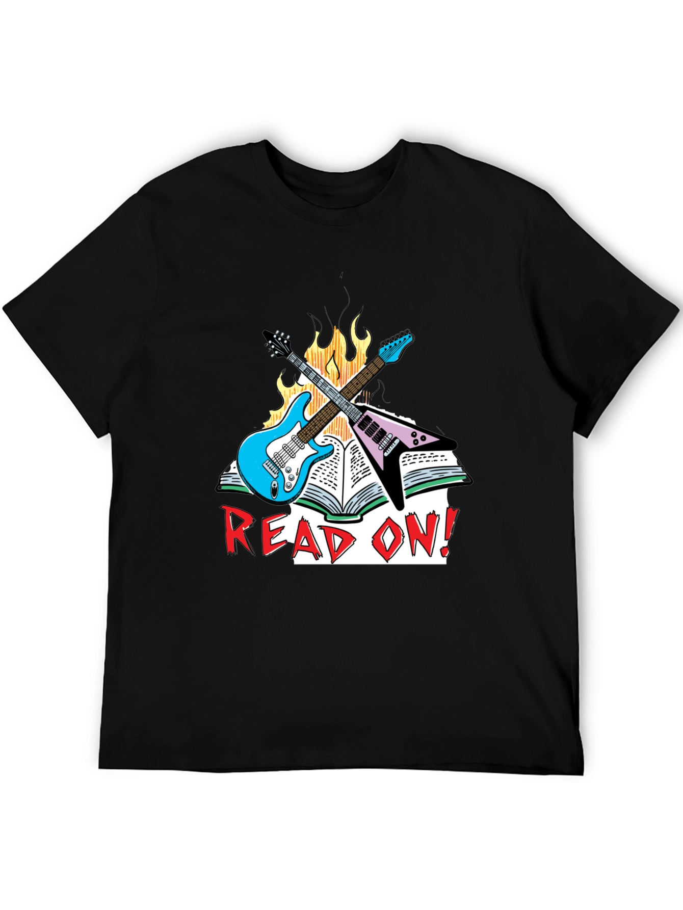 Camiseta Negra Read On! con Guitarras