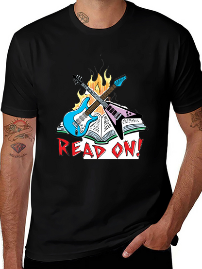 Camiseta Negra Read On! con Guitarras