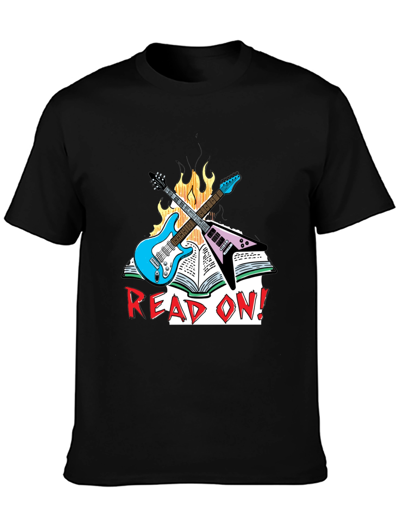 Camiseta Negra Read On! con Guitarras