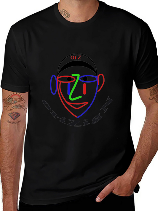 Camiseta Negra con Diseño Abstracto Facial a Color
