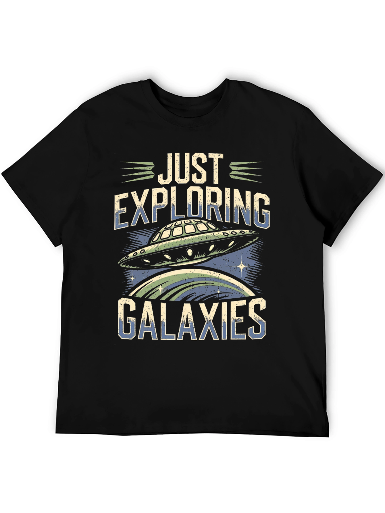 Camiseta Negra Explorando Galaxias con Diseño OVNI