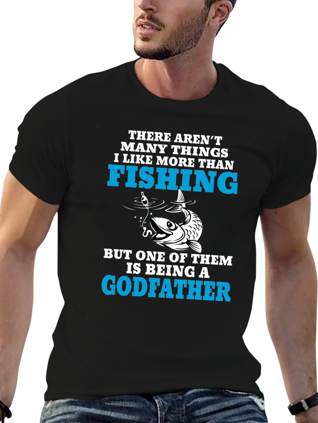 Camiseta Negra para Amantes de la Pesca y Padrinos