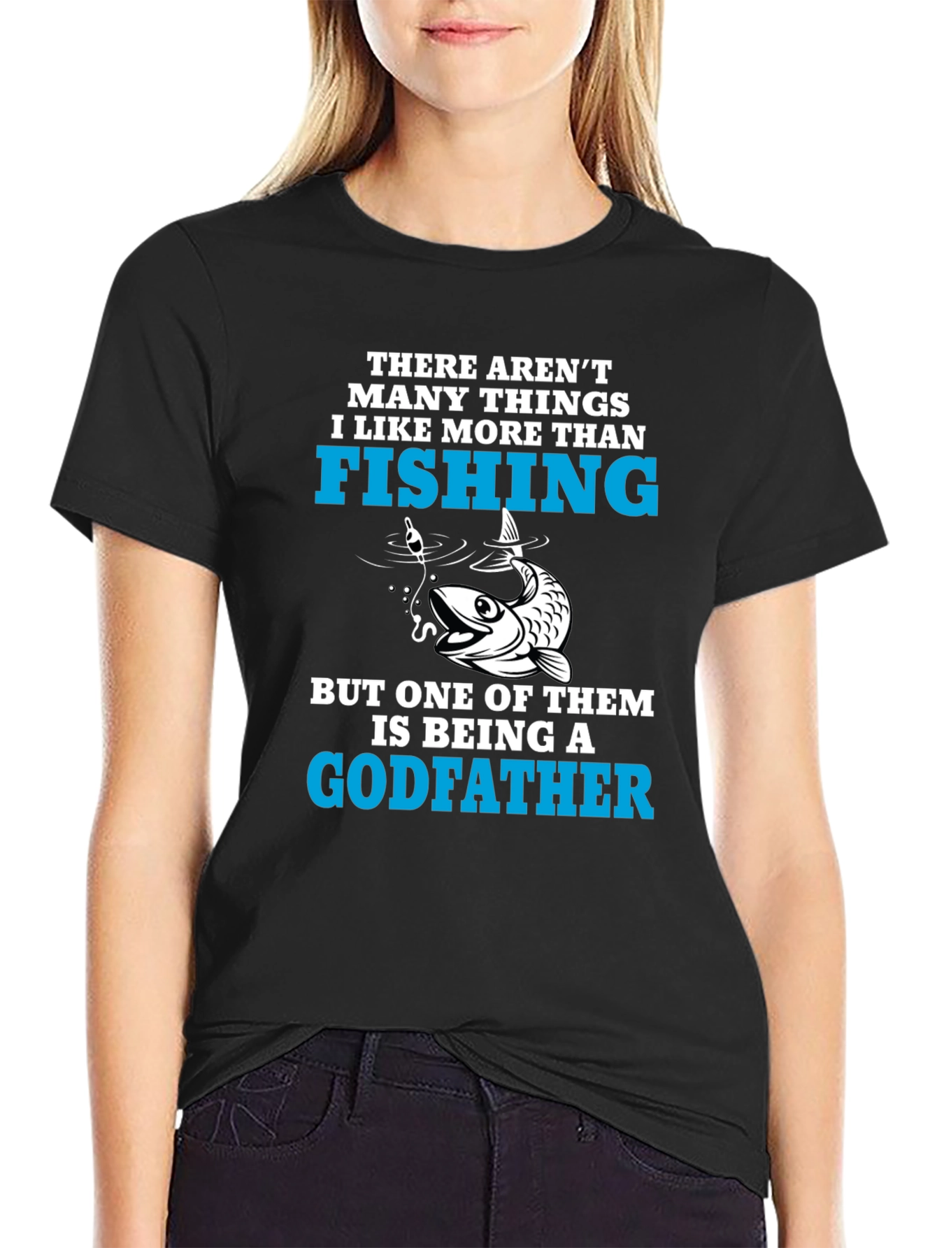 Camiseta Negra para Amantes de la Pesca y Padrinos