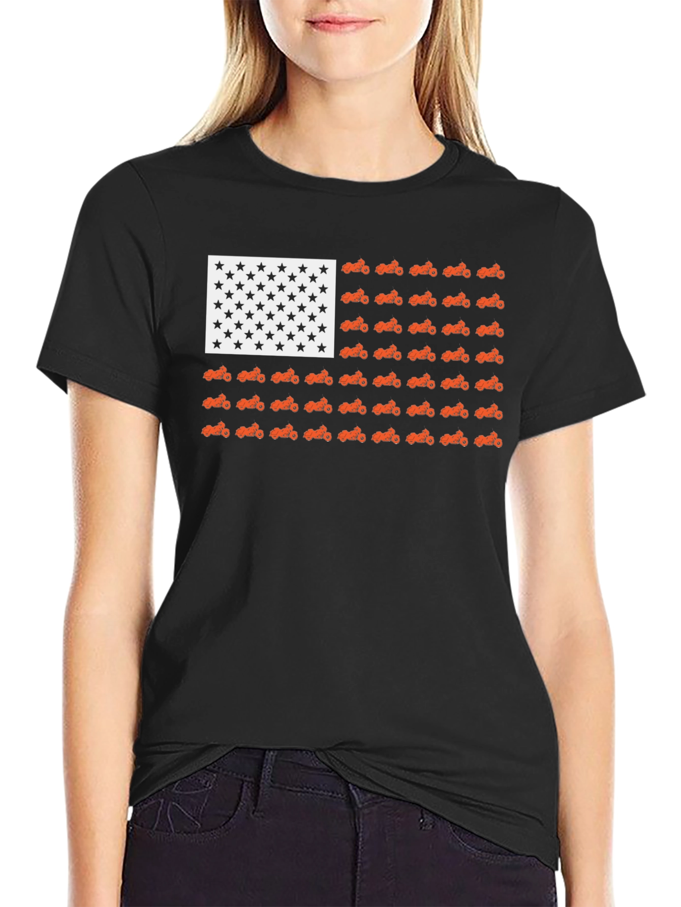 Camiseta Negra Bandera Americana Motos