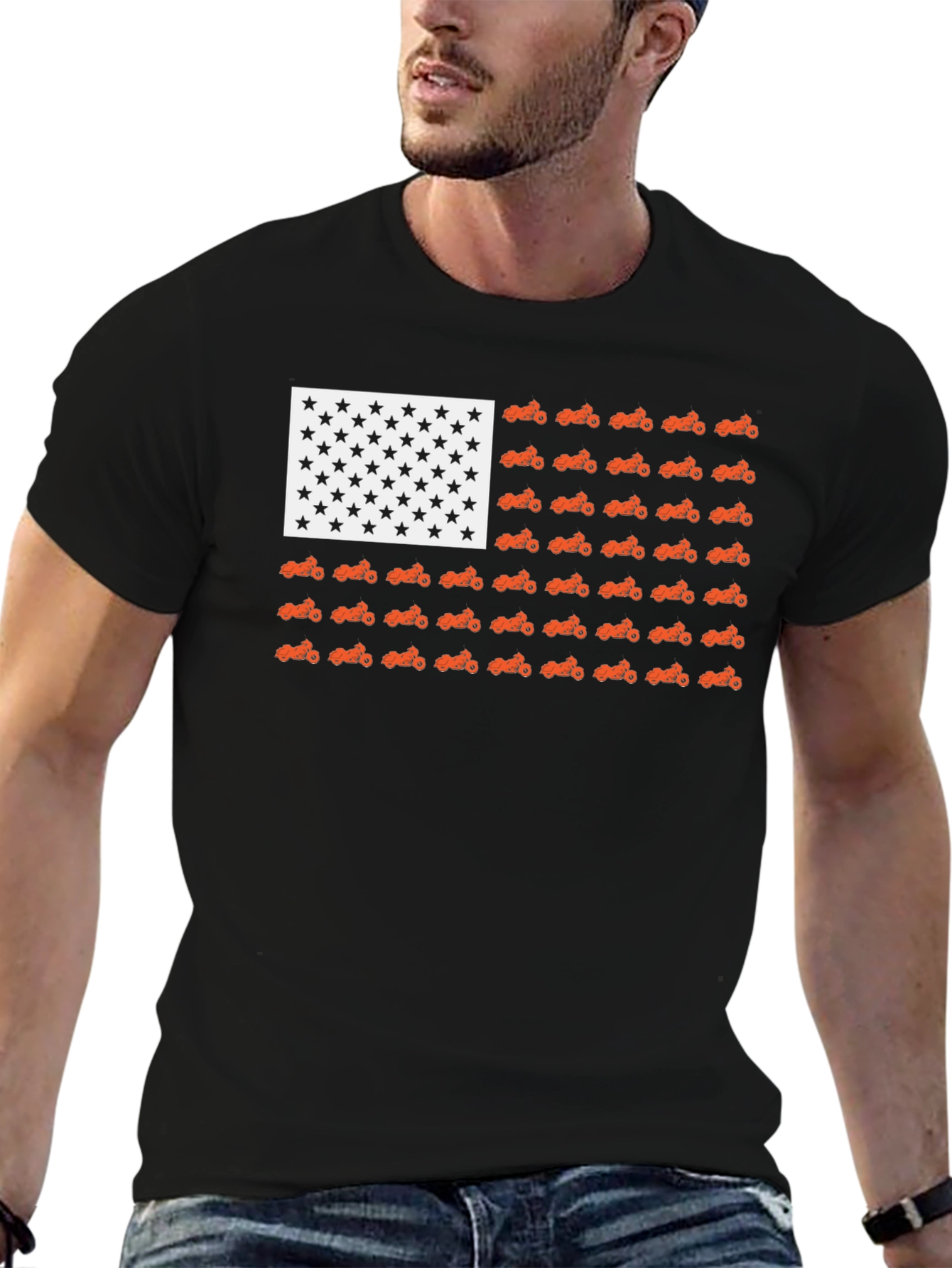 Camiseta Negra Bandera Americana Motos