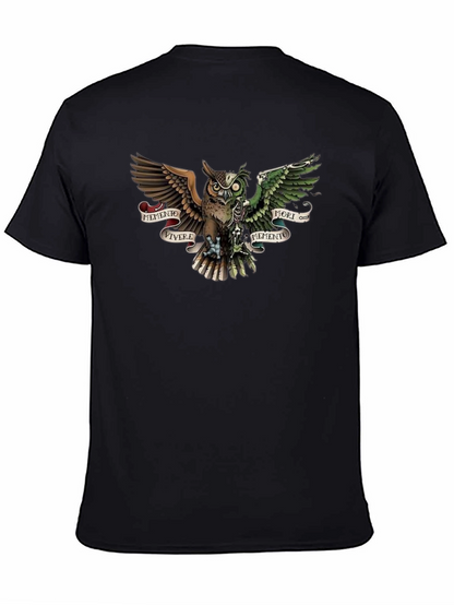 Camiseta Negra con Diseño de Búho Memento Mori