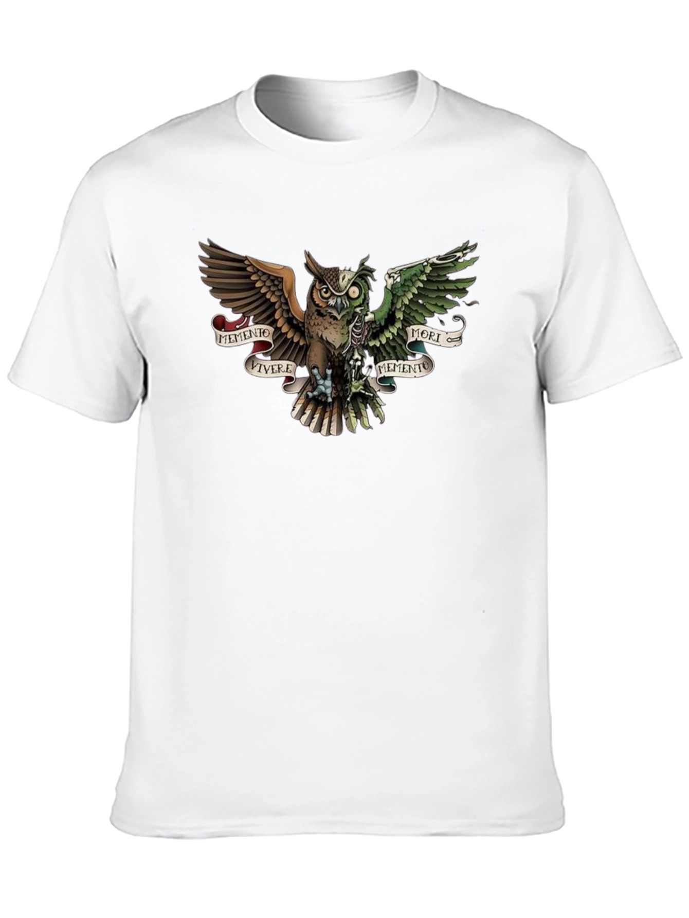 Camiseta Negra con Diseño de Búho Memento Mori