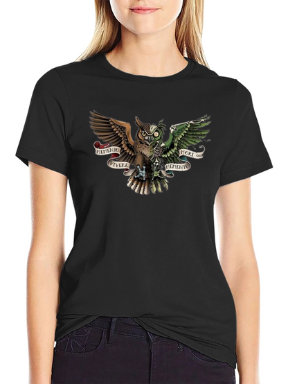 Camiseta Negra con Diseño de Búho Memento Mori