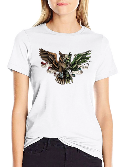 Camiseta Negra con Diseño de Búho Memento Mori