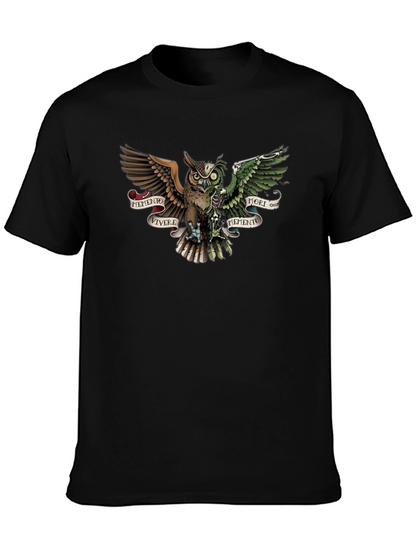 Camiseta Negra con Diseño de Búho Memento Mori