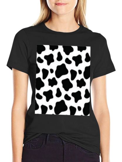 Camiseta Negra con Diseño de Estampado de Vaca