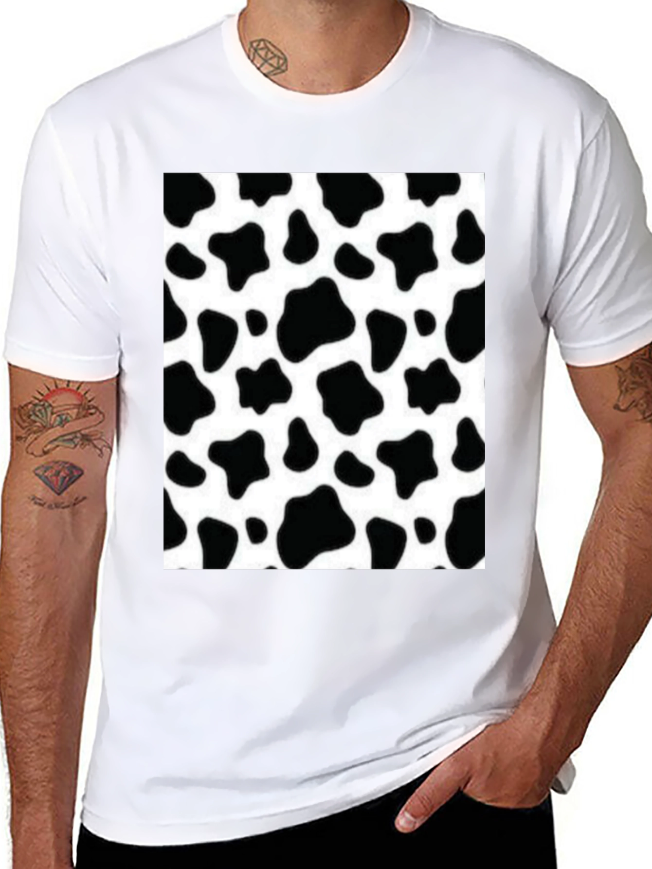 Camiseta Negra con Diseño de Estampado de Vaca