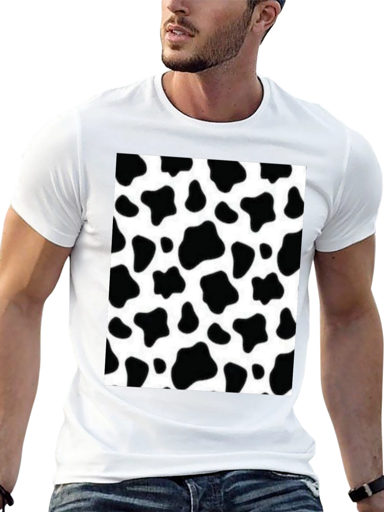 Camiseta Negra con Diseño de Estampado de Vaca