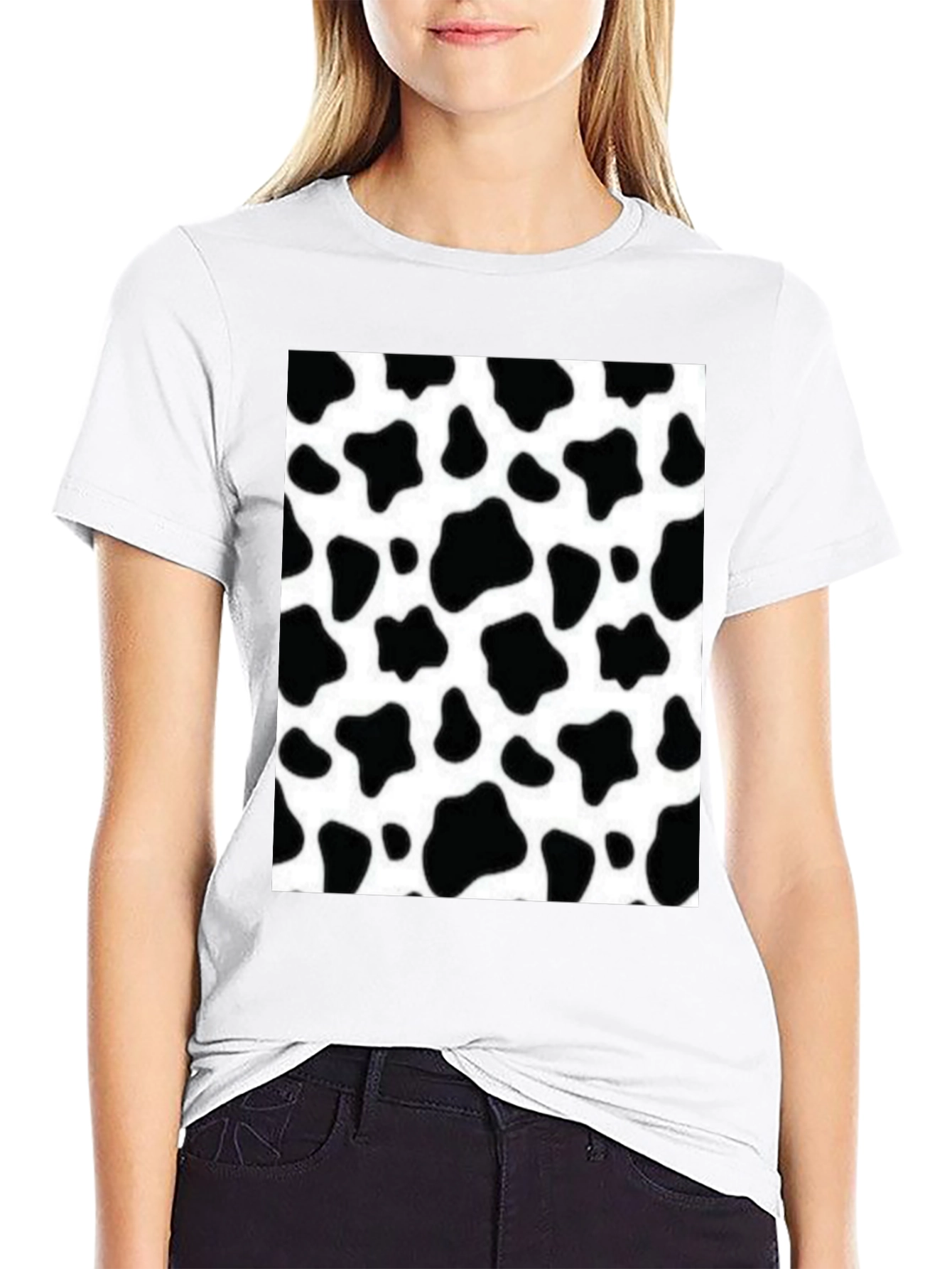 Camiseta Negra con Diseño de Estampado de Vaca