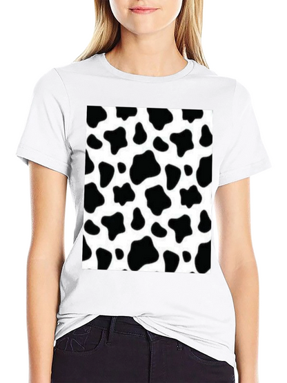 Camiseta Negra con Diseño de Estampado de Vaca