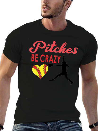 Camiseta Negra: Pitches Be Crazy - Béisbol