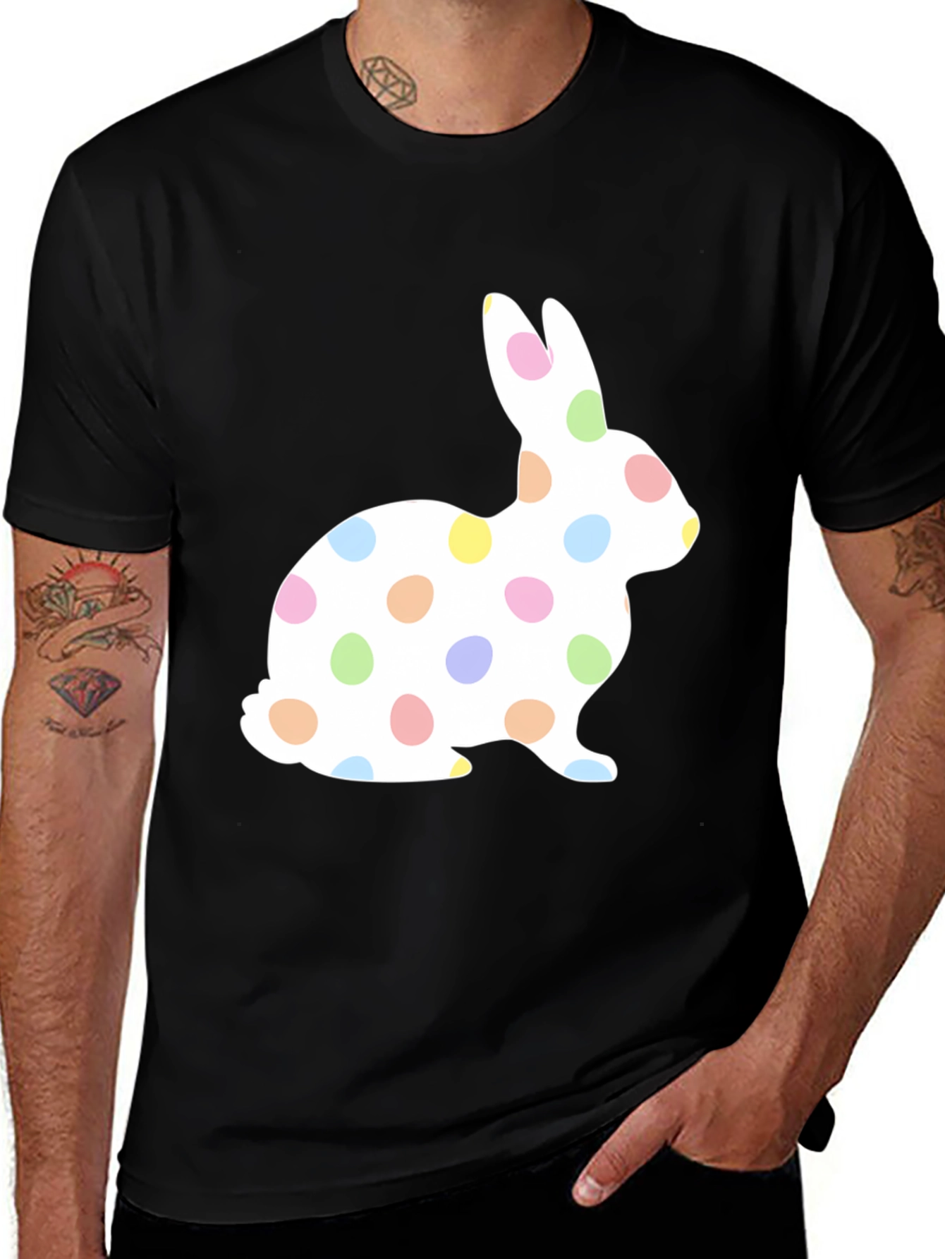 Camiseta Negra con Diseño de Conejo de Pascua