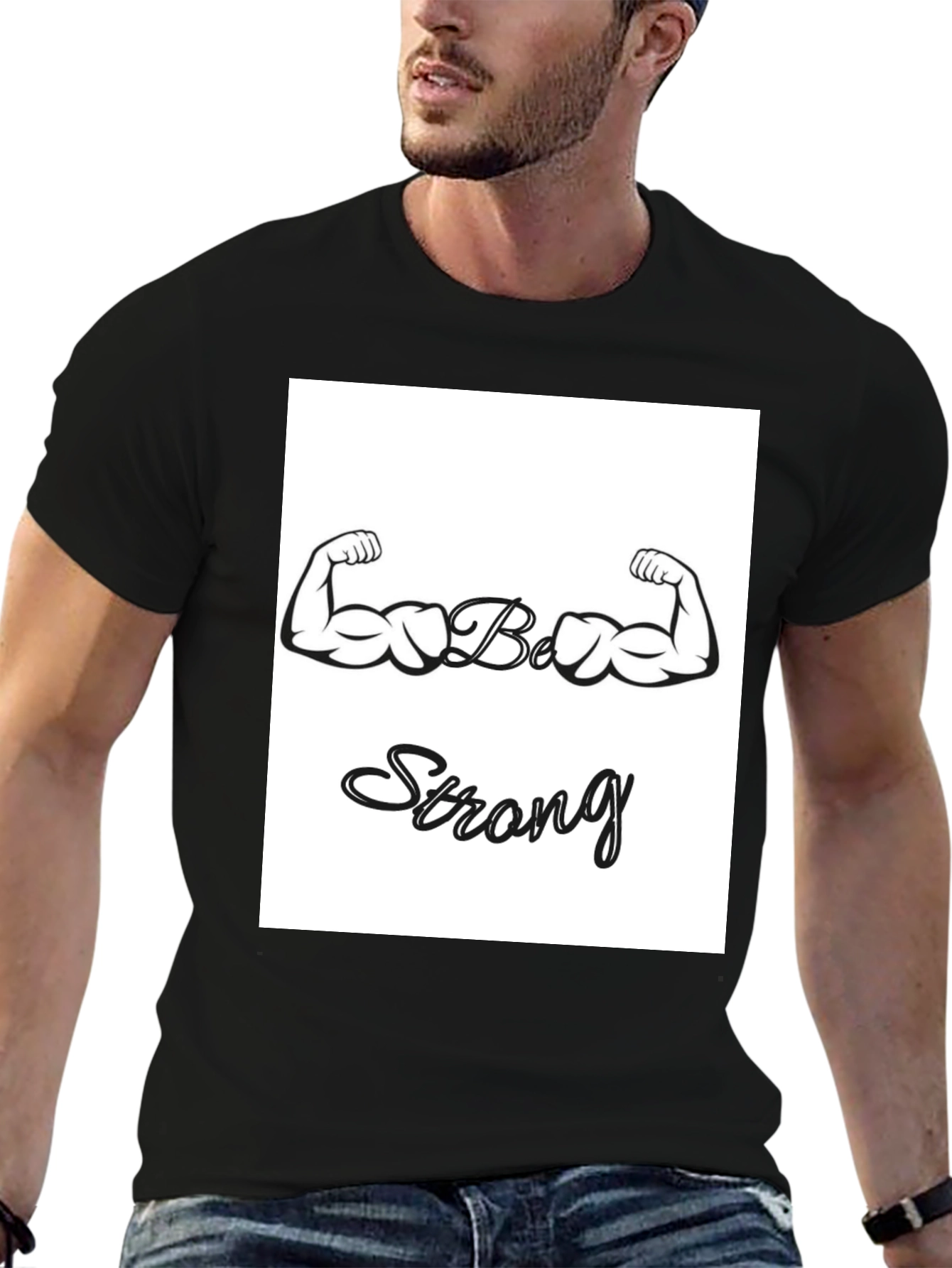 Camiseta Negra Sé Fuerte con Diseño de Bíceps